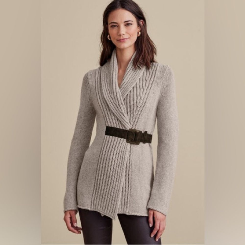 Soft Surroundings Shawl Collar Sweater with Suede Belt